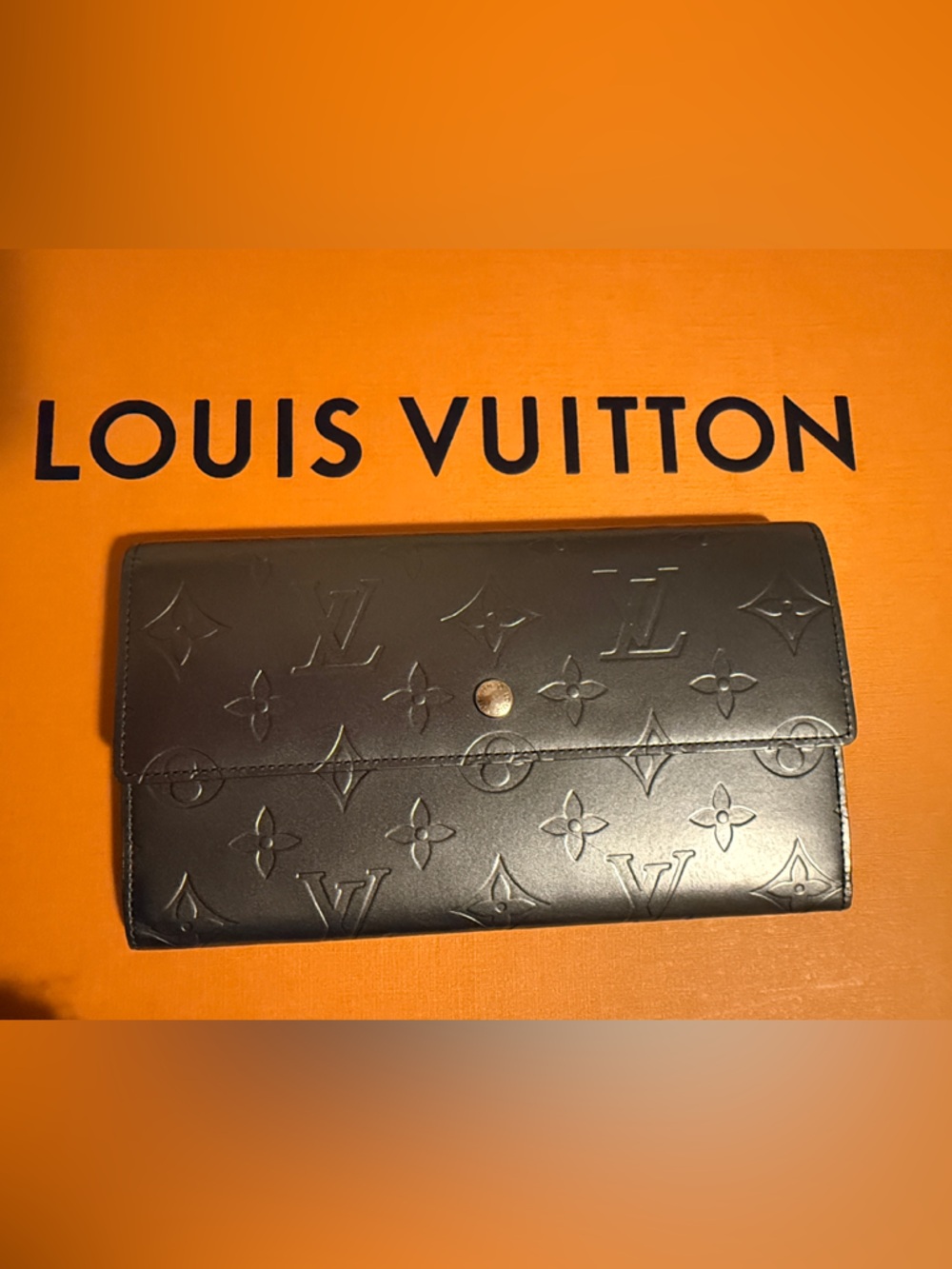 Louis Vuitton Steel Carbon Color Embossed Monogram Long Wallet with Gold Snap